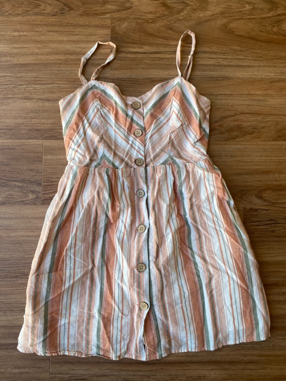 Forever 21 Peach, Cream & Sage Striped Button Dress